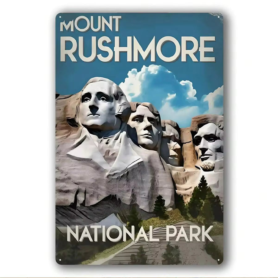1pc Mount Rushmore National Park Vintage Metal Sign - 8"X12" Waterproof Iron Wall Art, Artistic Poster For Home, Bar, Cafe, Garage Decor - Durable, No Electricity Needed, Outdoor Wall Decor