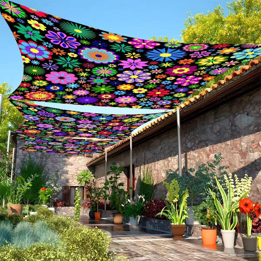 1pc Bohemian Style Outdoor Sun Shade Canopy - Vibrant Floral & Geometric Design, Lightweight Polyester Material, Suitable For Beach, Camping, Garden
