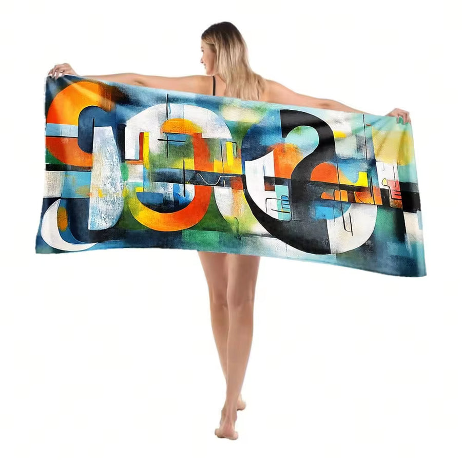 1pc Teal And Blue Line Art Theme Microfiber Beach Towel Quick Dry Towel For Beach, Picnic, Blanket Or Bath Towel For Pool Bathroom Travel Cruise Ship Essentials Beach Towel 75*150cm/80*160cm/90*180cm
